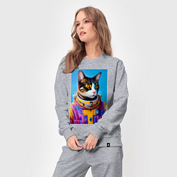 Костюм хлопковый женский Кот космонавт в скафандре, цвет: меланж — фото 2