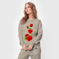 Костюм хлопковый женский Прекрасная Сандра - букет из роз, цвет: миндальный — фото 2