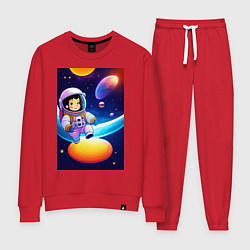 Костюм хлопковый женский Мультяшный астронавт, цвет: красный