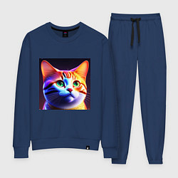 Костюм хлопковый женский Милый котик с большими глазами, цвет: тёмно-синий