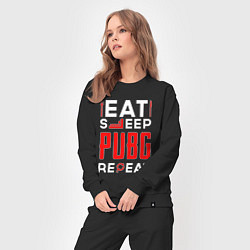Костюм хлопковый женский Надпись eat sleep PUBG repeat, цвет: черный — фото 2