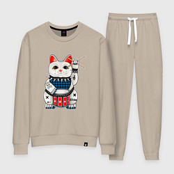 Костюм хлопковый женский Нэко кот барабанщик, цвет: миндальный