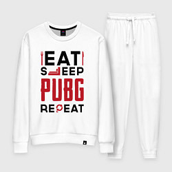 Костюм хлопковый женский Надпись: eat sleep PUBG repeat, цвет: белый