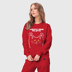 Костюм хлопковый женский Twenty One Pilots rock cat, цвет: красный — фото 2