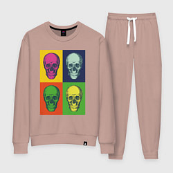 Костюм хлопковый женский Psychedelic skulls, цвет: пыльно-розовый