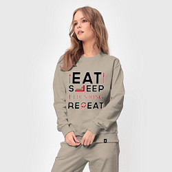 Костюм хлопковый женский Надпись: eat sleep Elden Ring repeat, цвет: миндальный — фото 2