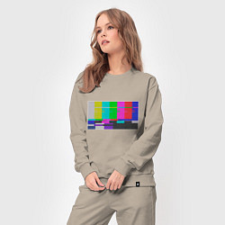 Костюм хлопковый женский Разноцветные полосы в телевизоре, цвет: миндальный — фото 2