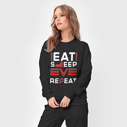 Костюм хлопковый женский Надпись eat sleep EVE repeat, цвет: черный — фото 2