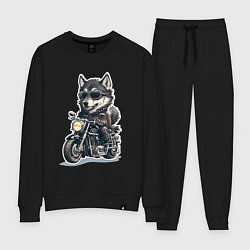 Костюм хлопковый женский Волчья сила на двух колесах, цвет: черный