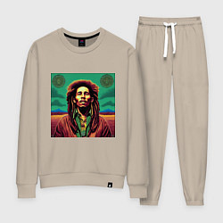 Костюм хлопковый женский Digital Art Bob Marley in the field, цвет: миндальный