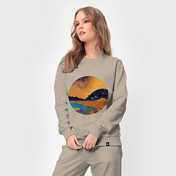 Костюм хлопковый женский Пейзаж в стиле Густава Климта, абстракция, цвет: миндальный — фото 2