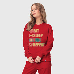 Костюм хлопковый женский Eat sleep judo, цвет: красный — фото 2