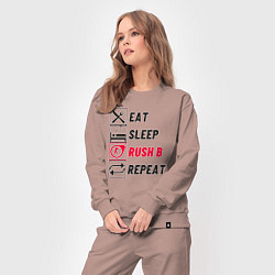 Костюм хлопковый женский Eat sleep rush b repeat, цвет: пыльно-розовый — фото 2