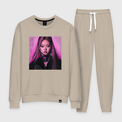 Костюм хлопковый женский Blackpink Jennie аниме рисунок, цвет: миндальный