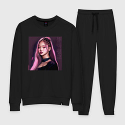 Костюм хлопковый женский Blackpink Jennie аниме рисунок, цвет: черный