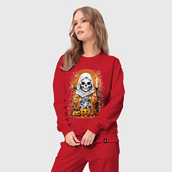 Костюм хлопковый женский Череп скелет хэллоуин, цвет: красный — фото 2