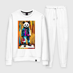 Костюм хлопковый женский Funny panda - pop art, цвет: белый