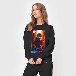 Костюм хлопковый женский Roblox fire background, цвет: черный — фото 2