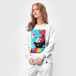 Костюм хлопковый женский Изумлённый котёнок - поп-арт - нейросеть, цвет: белый — фото 2