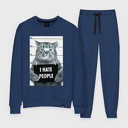 Костюм хлопковый женский Кот преступник уголовник с табличкой, цвет: тёмно-синий