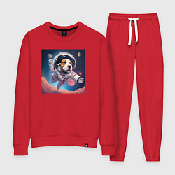 Костюм хлопковый женский Собака в космосе, цвет: красный