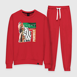 Костюм хлопковый женский Модная супер-девочка, цвет: красный