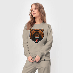 Костюм хлопковый женский Голова злого медведя, цвет: миндальный — фото 2