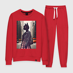 Костюм хлопковый женский Cat fashionista - New York - ai art, цвет: красный
