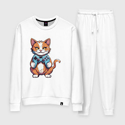 Костюм хлопковый женский Рыжий кот геймер, цвет: белый