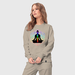 Костюм хлопковый женский Символ йоги - символы чакры, цвет: миндальный — фото 2