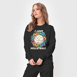 Костюм хлопковый женский I love volleyball, цвет: черный — фото 2