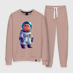 Костюм хлопковый женский Капибара бравый космонавт, цвет: пыльно-розовый