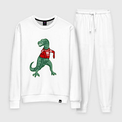 Костюм хлопковый женский Динозавр в новогоднем свитере, цвет: белый