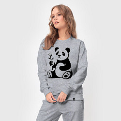 Костюм хлопковый женский Сидящая панда с бамбуком в лапе, цвет: меланж — фото 2