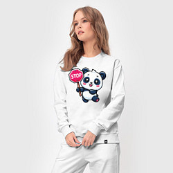 Костюм хлопковый женский Милая панда со знаком стоп, цвет: белый — фото 2