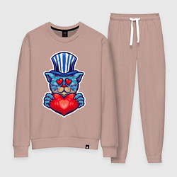 Костюм хлопковый женский Кот с сердцем, цвет: пыльно-розовый
