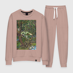 Костюм хлопковый женский Леший-озорник в шляпе в лесу, цвет: пыльно-розовый