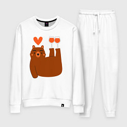 Костюм хлопковый женский Мишка с винишком, цвет: белый