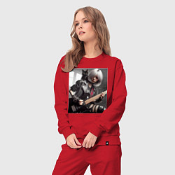 Костюм хлопковый женский Девчонка рок гитарист с чёрным котом, цвет: красный — фото 2