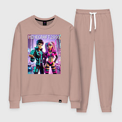 Костюм хлопковый женский Barbie and Ken Voxel ai art Minecraft 2099, цвет: пыльно-розовый