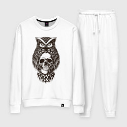 Костюм хлопковый женский Сова на черепе, цвет: белый