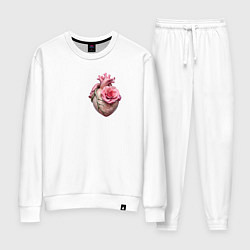 Костюм хлопковый женский Настоящее сердце и роза цветка, цвет: белый