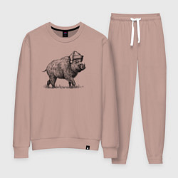 Костюм хлопковый женский Новогодний кабан, цвет: пыльно-розовый