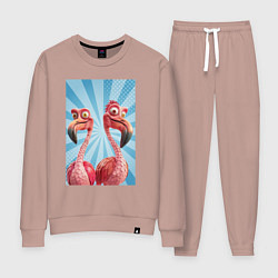 Костюм хлопковый женский Два радостных фламинго, цвет: пыльно-розовый