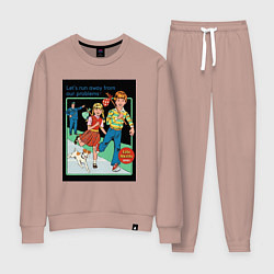 Костюм хлопковый женский Убегайте от любых проблем мем, цвет: пыльно-розовый