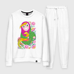 Костюм хлопковый женский Матрешка и Петушок золотой гребешок, цвет: белый