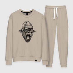 Костюм хлопковый женский Рычащая новогодняя горилла, цвет: миндальный
