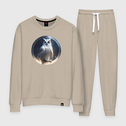 Костюм хлопковый женский Белая сова и руны, цвет: миндальный