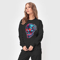 Костюм хлопковый женский Metal cyber skull - ai art, цвет: черный — фото 2