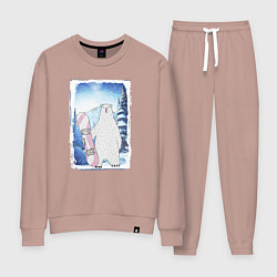 Костюм хлопковый женский Медвежий сноуборд, цвет: пыльно-розовый